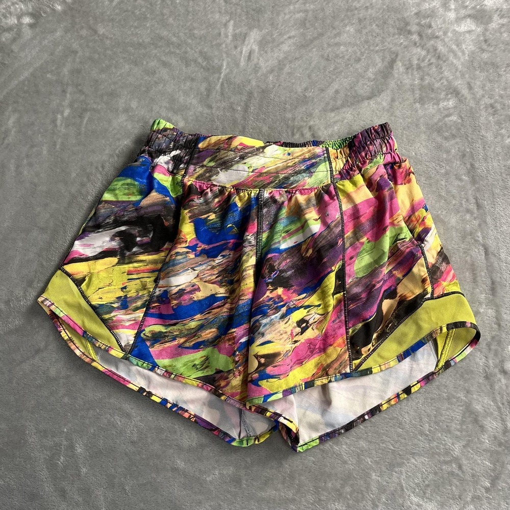 Lululemon Hotty Hot Shorts Womens 4 T Tracker Multicolor Lined Elastic Waist‎
